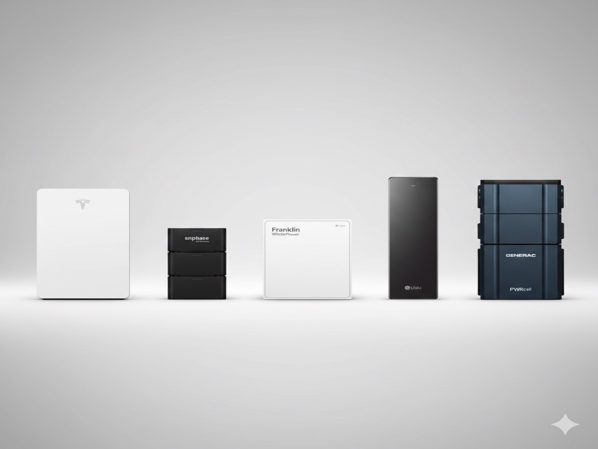 Comparison of top home battery brands including Tesla Powerwall Enphase Franklin LG and Generac systems