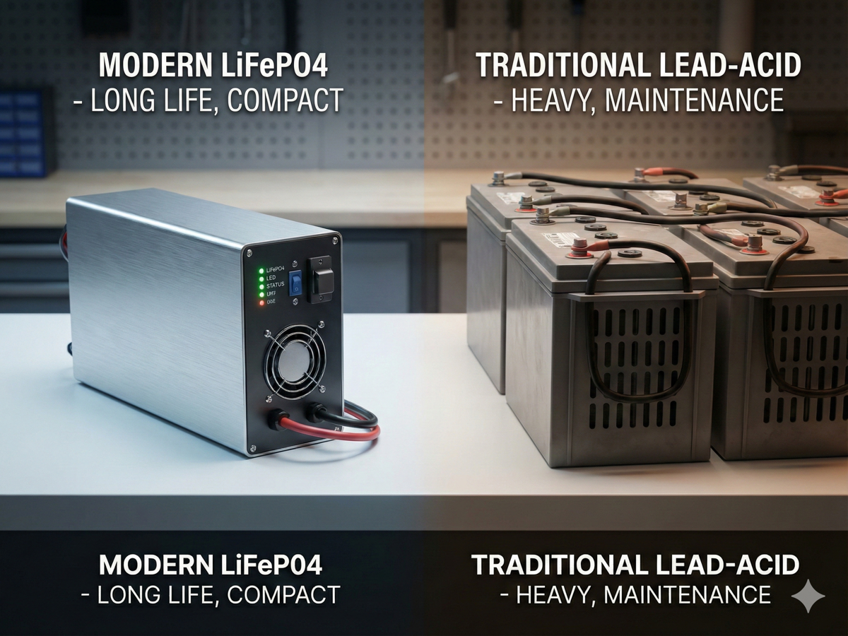 Side-by-side comparison of lithium LiFePO4 and lead-acid batteries for home energy storage