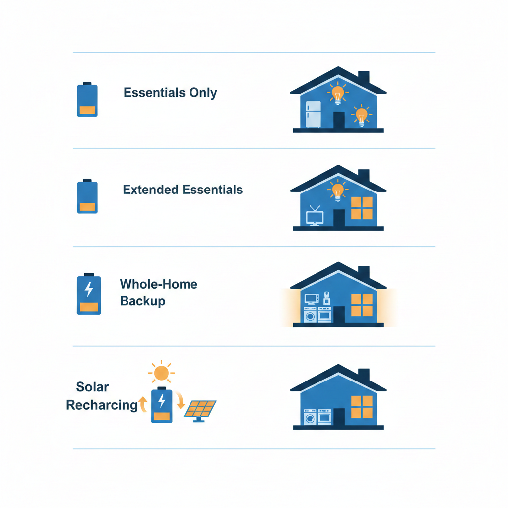 Infographic showing how long different solar battery backup systems power a Texas home