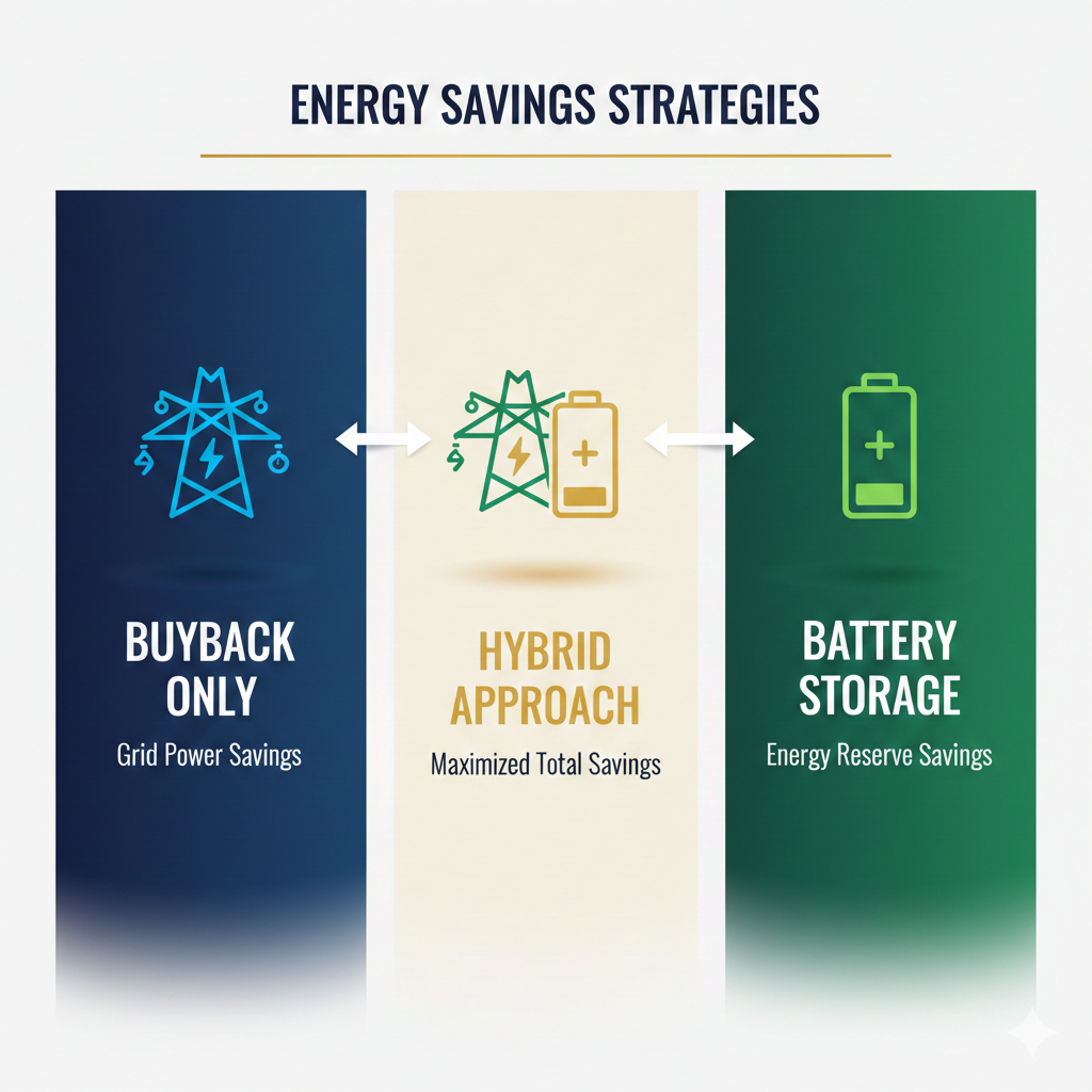 Column chart comparing annual savings from solar buyback versus battery storage in Texas