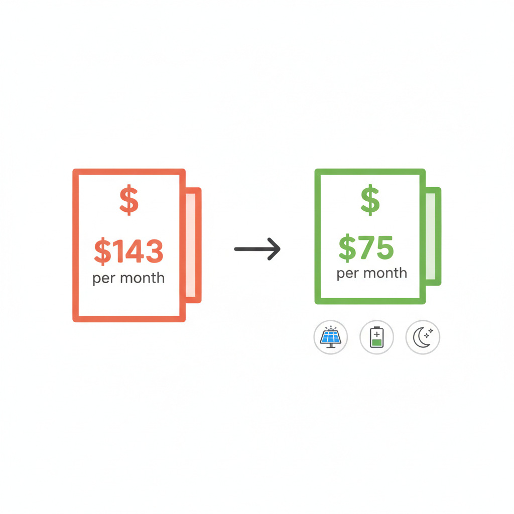 Side-by-side savings comparison of solar-only versus solar plus battery plus free nights